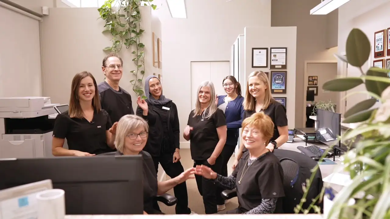 The team at the front desk of Prosthodontics of Princeton, Suite B-4, Princeton Professional Park.