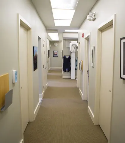 The corridor leading to the treatment rooms.